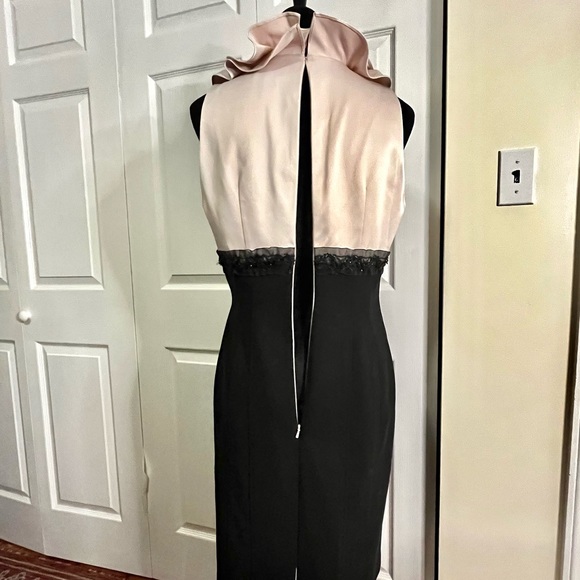 JS Collections Black Cream Ruffle Neck Cocktail dress size 8 - Picture 8 of 14